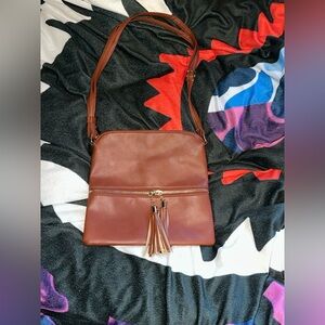 Brown Crossbody Bag with Tassel